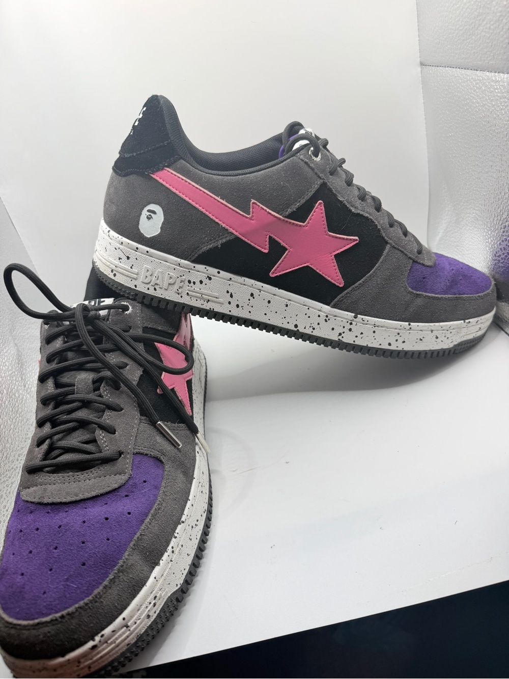 Bape BAPE STA Low Top Sneakers in Gray, Purple & Pink